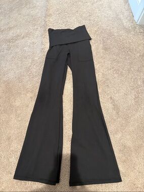 aerie Black Wide-Leg Fold-Over Waist Pants
